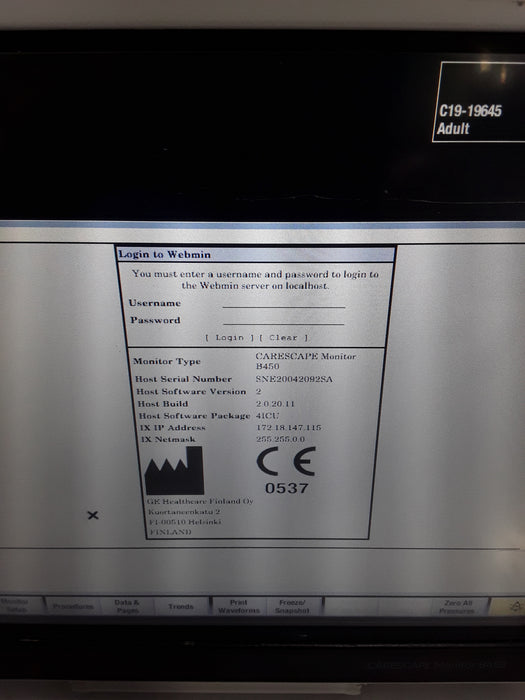 GE Healthcare Carescape B450 Critical Care Patient Monitor