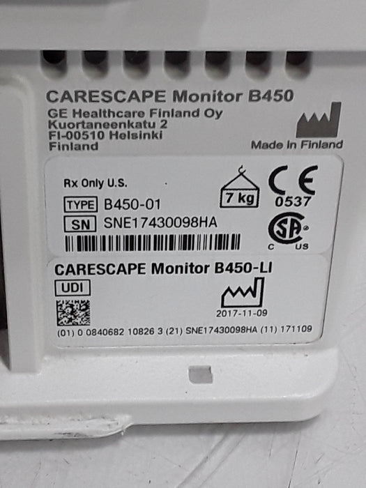 GE Healthcare Carescape B450 Critical Care Patient Monitor