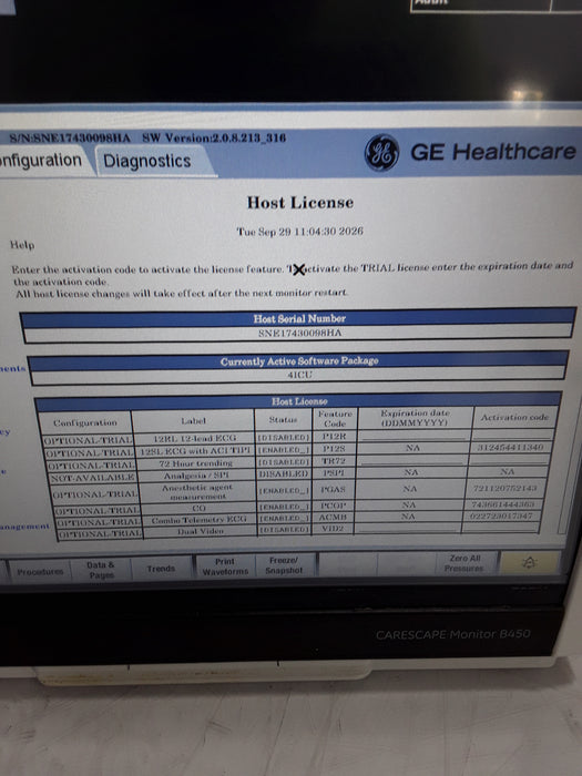 GE Healthcare Carescape B450 Critical Care Patient Monitor