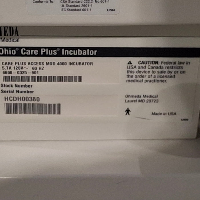 Ohmeda Medical Ohio Care Plus 4000 Incubator