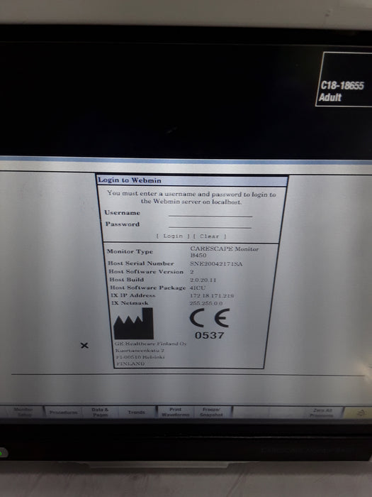 GE Healthcare Carescape B450 Critical Care Patient Monitor