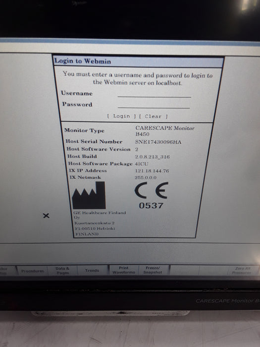 GE Healthcare Carescape B450 Critical Care Patient Monitor