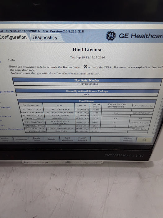 GE Healthcare Carescape B450 Critical Care Patient Monitor