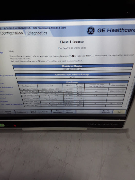 GE Healthcare Carescape B450 Critical Care Patient Monitor