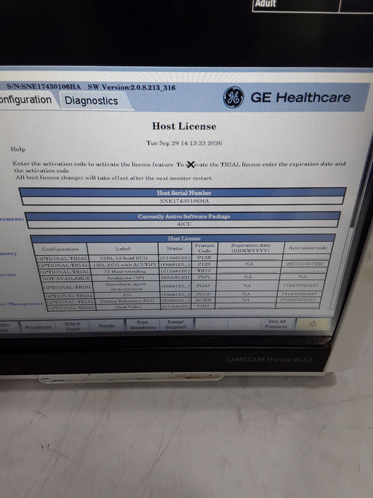 GE Healthcare Carescape B450 Critical Care Patient Monitor