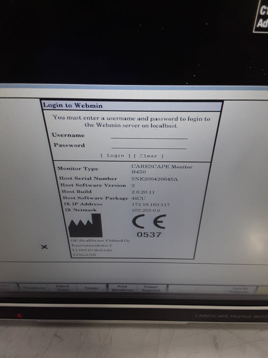 GE Healthcare Carescape B450 Critical Care Patient Monitor