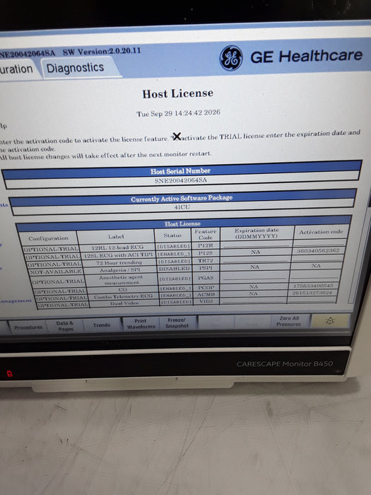 GE Healthcare Carescape B450 Critical Care Patient Monitor