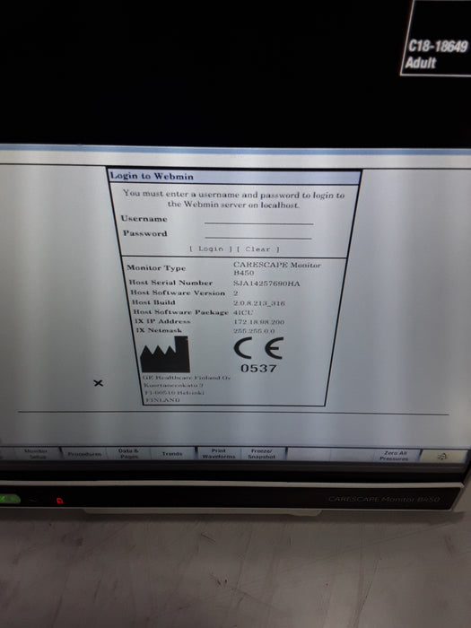 GE Healthcare Carescape B450 Critical Care Patient Monitor
