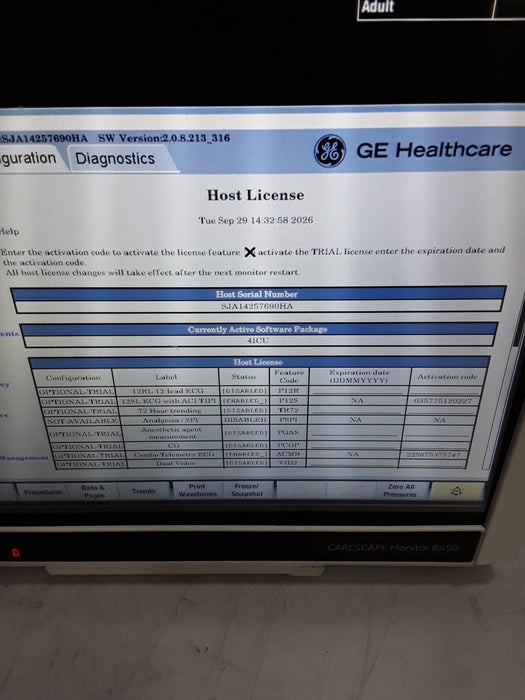 GE Healthcare Carescape B450 Critical Care Patient Monitor