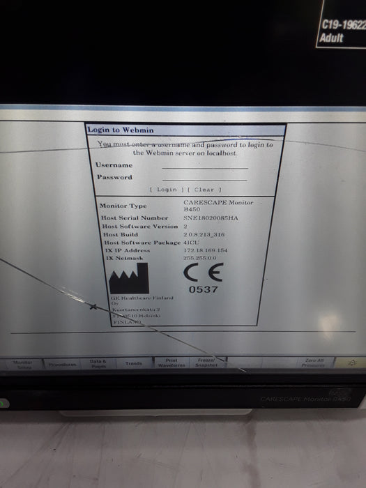 GE Healthcare Carescape B450 Critical Care Patient Monitor