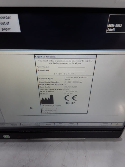 GE Healthcare Carescape B450 Critical Care Patient Monitor