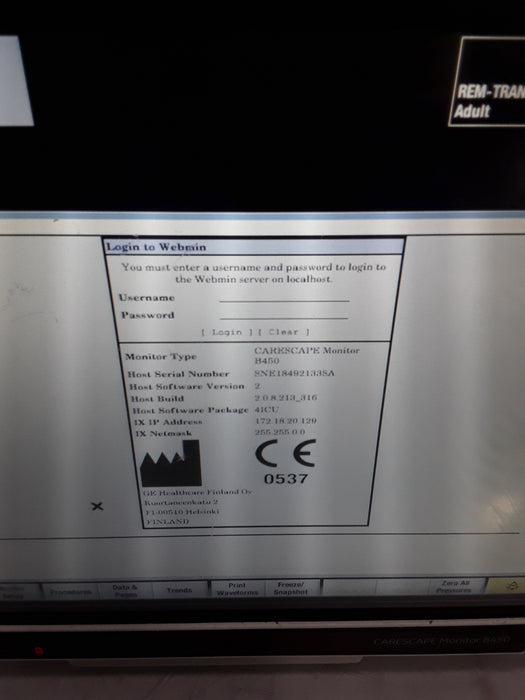 GE Healthcare Carescape B450 Critical Care Patient Monitor