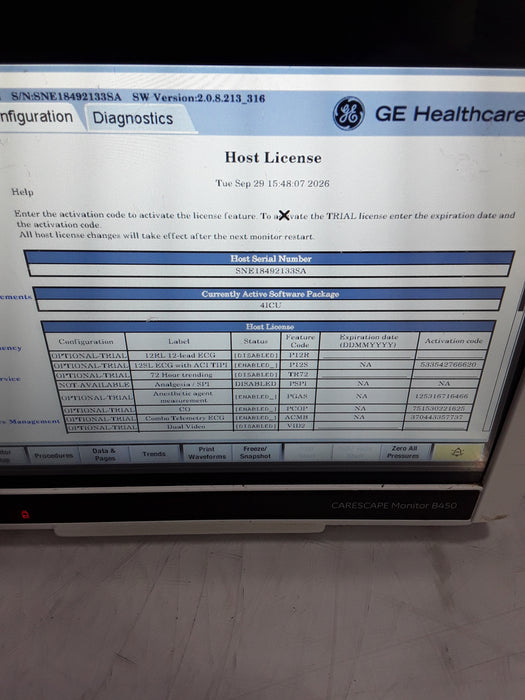 GE Healthcare Carescape B450 Critical Care Patient Monitor