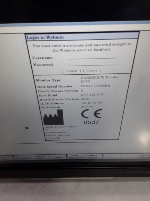 GE Healthcare Carescape B450 Critical Care Patient Monitor