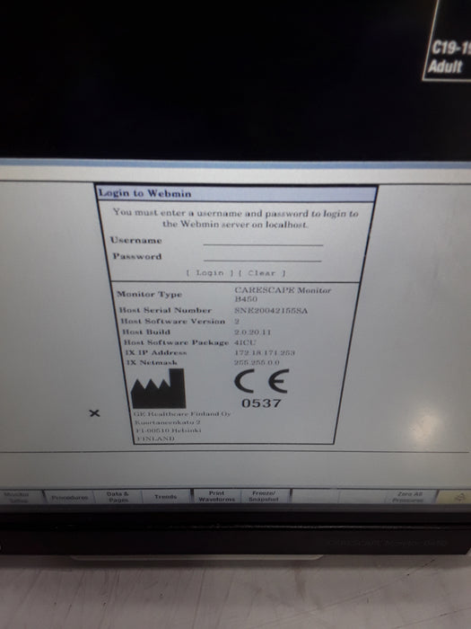 GE Healthcare Carescape B450 Critical Care Patient Monitor