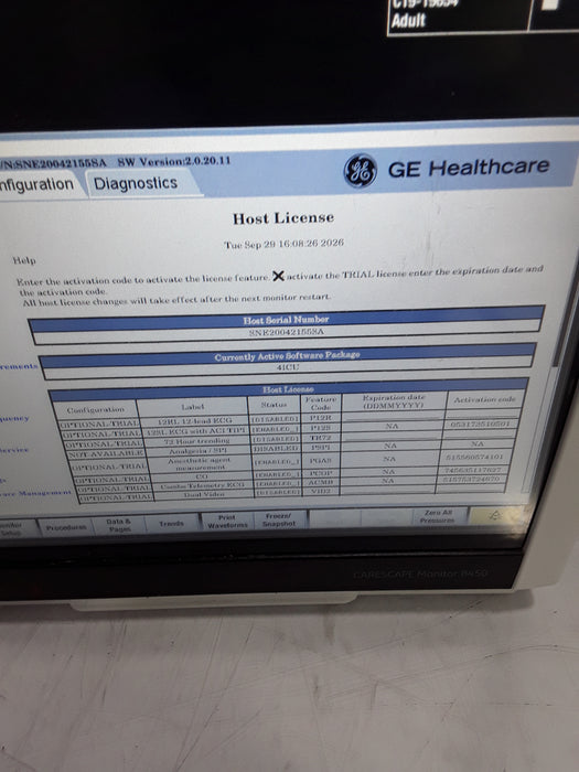 GE Healthcare Carescape B450 Critical Care Patient Monitor