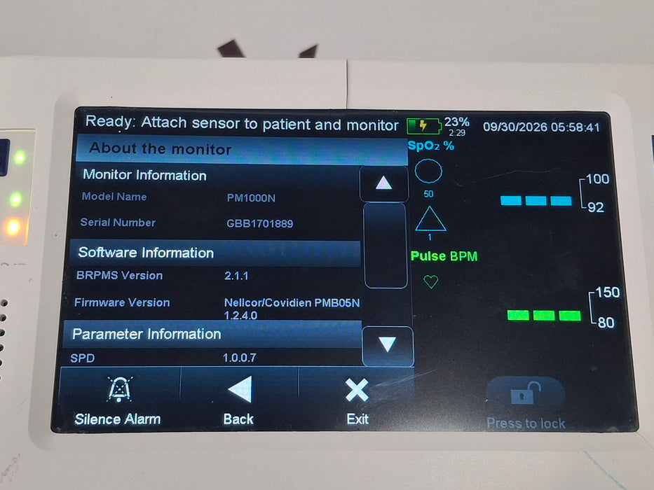 Covidien PM1000N Nellcor Bedside SPO2 Monitor
