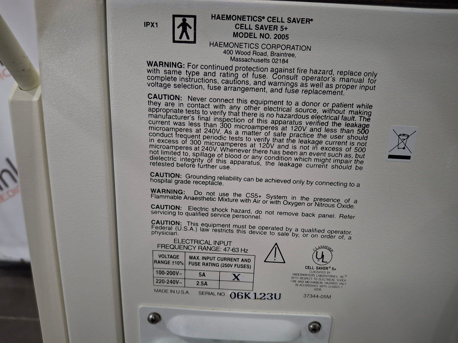 Haemonetics Cell Saver 5+ Autologous Blood Recovery System