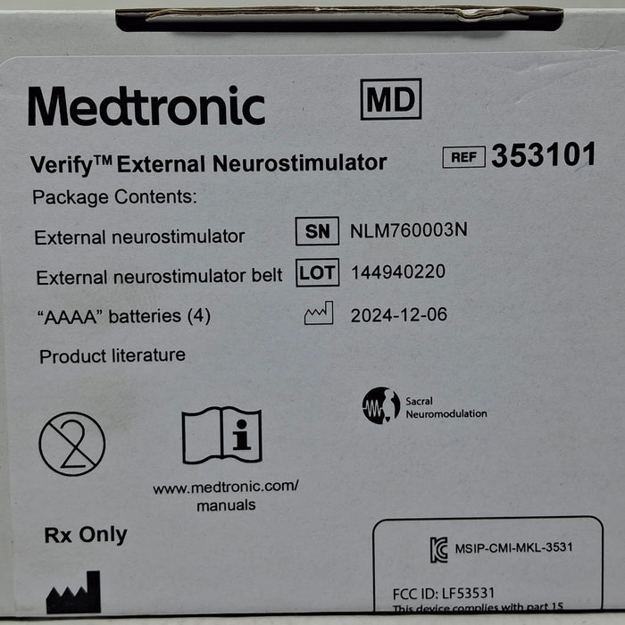 Medtronic 353101 Verify External Neurostimulator
