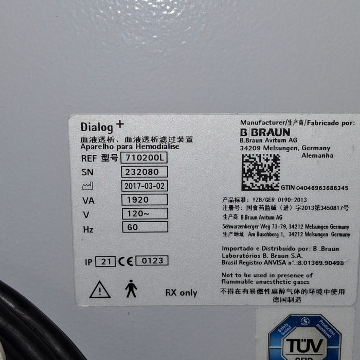 B. Braun Dialog Plus Hemodialysis Machine