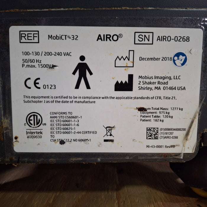 Mobius Imaging, LLC Mobius Imaging, LLC MobiCT-32 AIRO CT Scanner CT / PET reLink Online