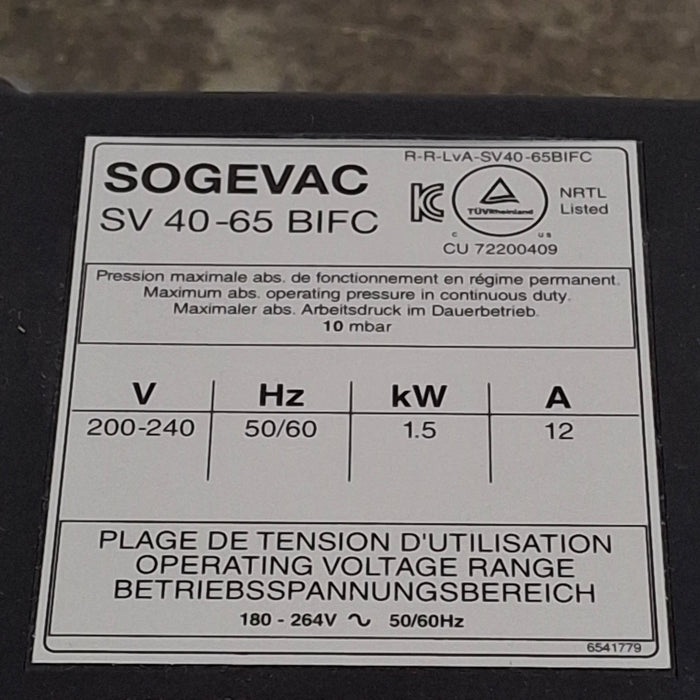 Leybold Sogevac SV65 BIFC Rotary Vane Vacuum Pump