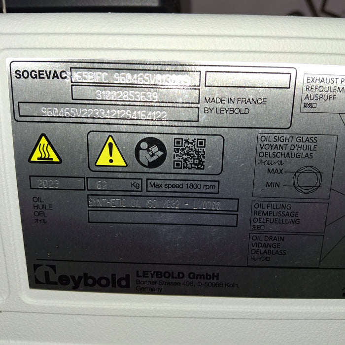 Leybold Sogevac SV65 BIFC Rotary Vane Vacuum Pump