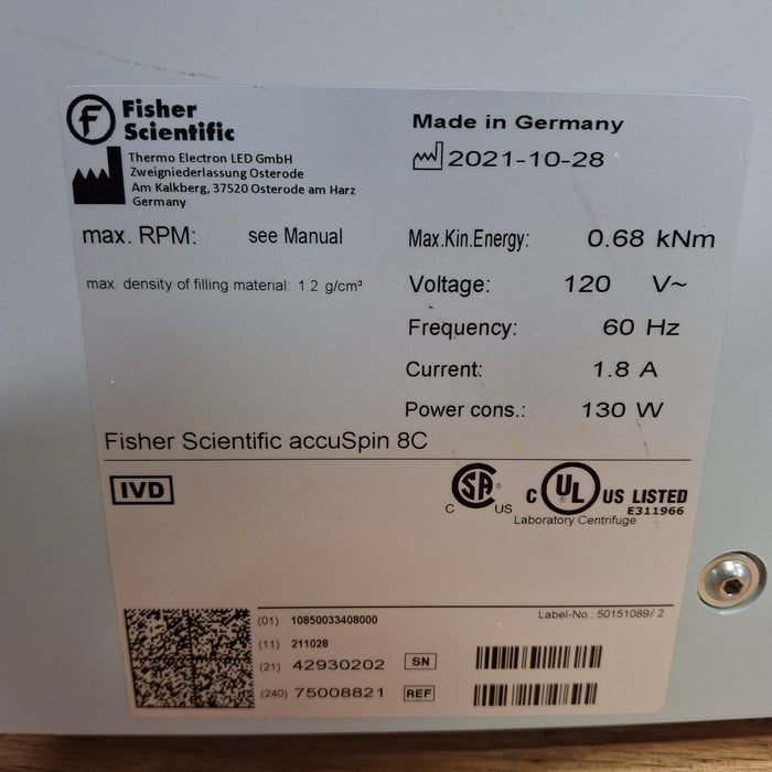 Fisher Scientific accuSpin 8C Clinical Centrifuge