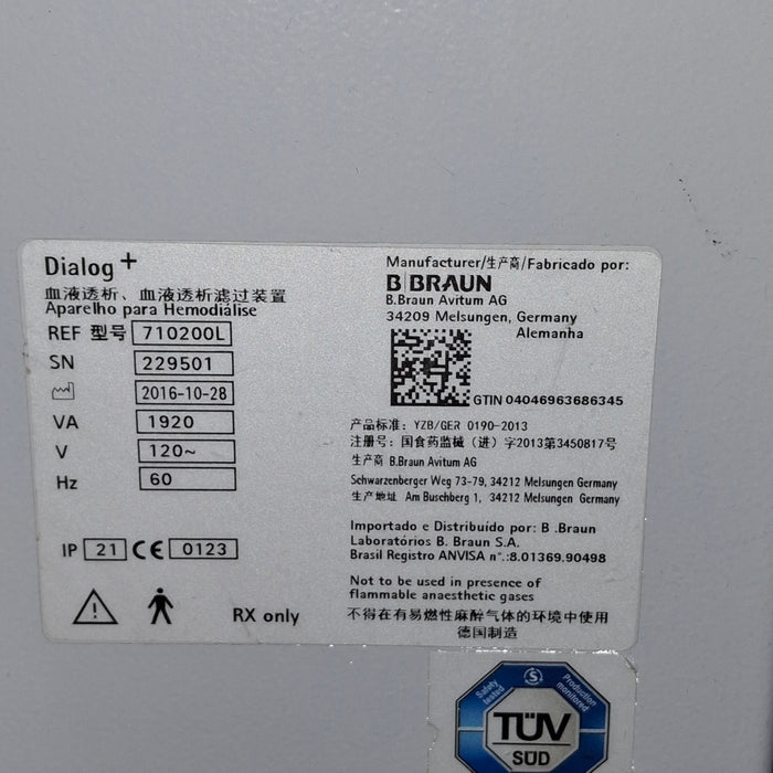 B. Braun Dialog Plus Hemodialysis Machine