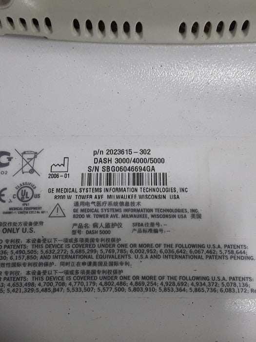 GE Healthcare Dash 5000 - Masimo SpO2 Patient Monitor