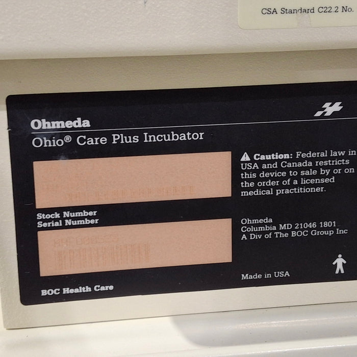 Ohmeda Medical Ohio Care Plus Incubator