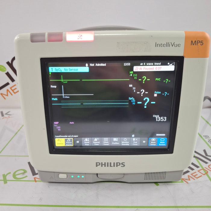 Philips Intellivue MP5 - ECG, Oximax SpO2, NIBP, Press, Temp CO2 Patient Monitor