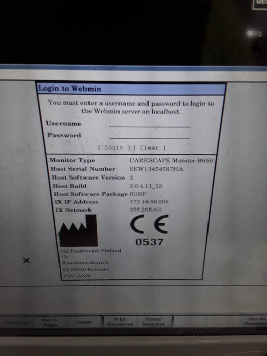 GE Healthcare Carescape B650 Anesthesia Care Patient Monitor