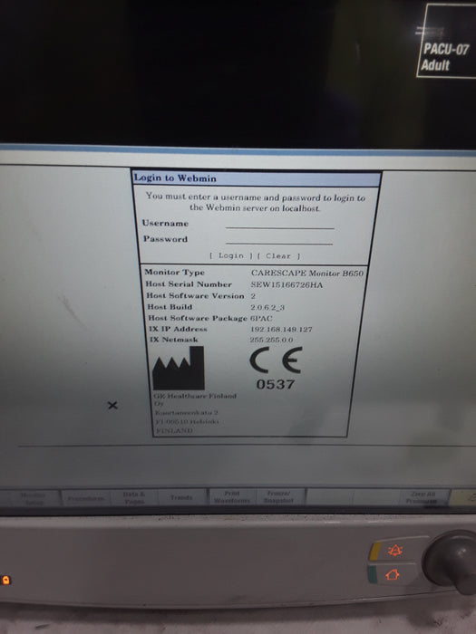 GE Healthcare Carescape B650 Post Anesthesia Care Patient Monitor