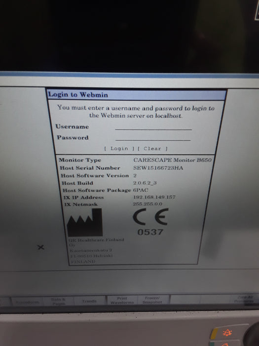 GE Healthcare Carescape B650 Post Anesthesia Care Patient Monitor