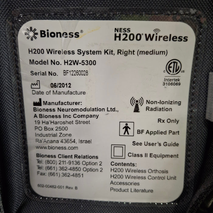 Bioness Inc H200 Right (Medium) Wireless System Kit