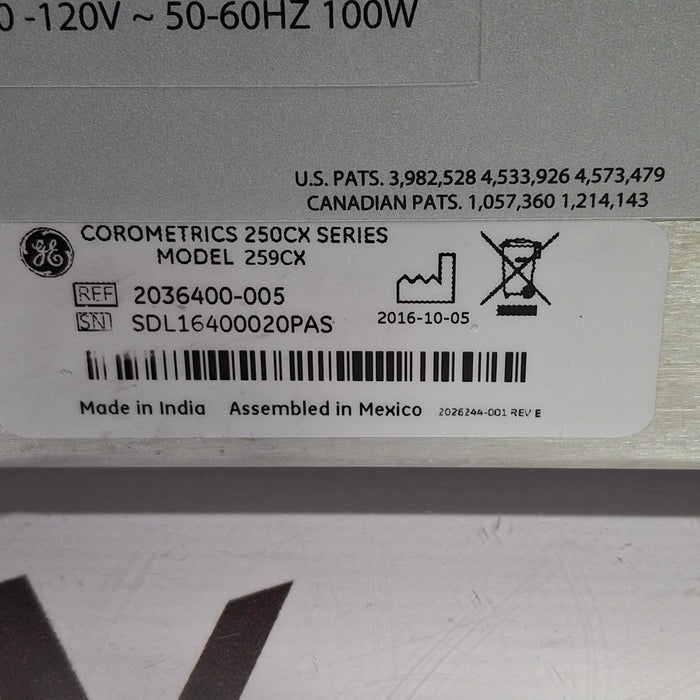GE Healthcare Corometrics 250cx Series Model 259cx Fetal Monitor