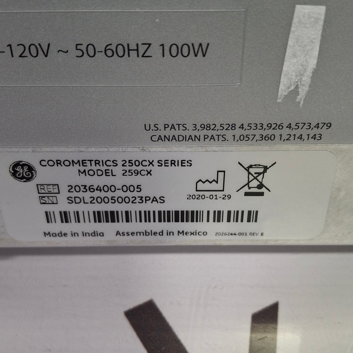 GE Healthcare Corometrics 250cx Series Model 259cx Fetal Monitor