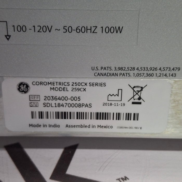 GE Healthcare Corometrics 250cx Series Model 259cx Fetal Monitor