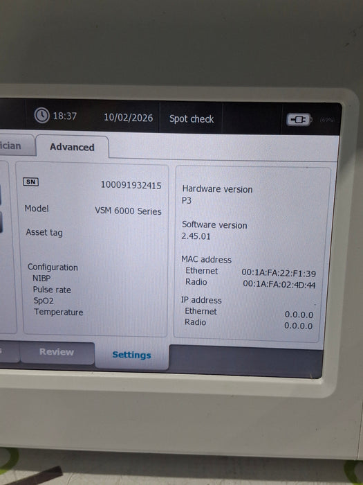 Welch Allyn Connex 6500 65MTXX - Masimo SpO2, SureTemp Vital Signs Monitor