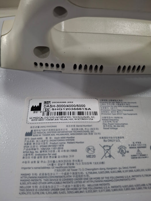 GE Healthcare Dash 4000 - Masimo SpO2 Patient Monitor