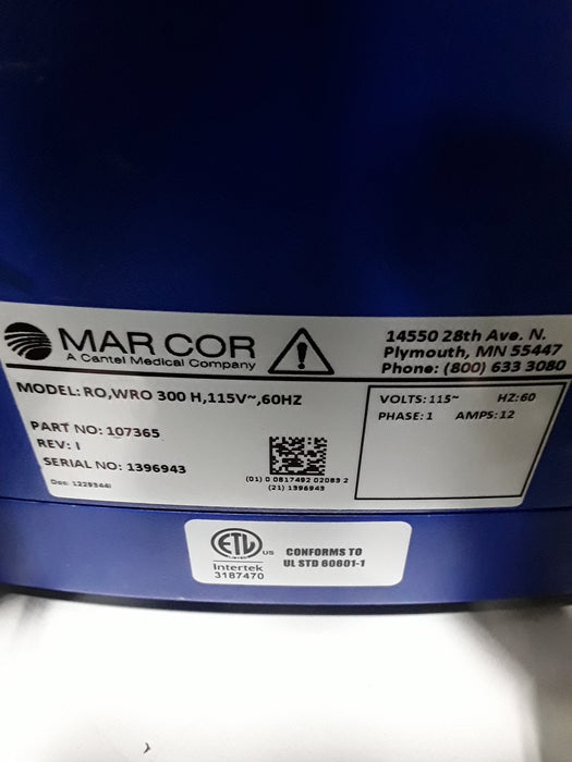 Mar Cor Purification RO, WRO 300H, 115V Rover, Dialysis Water Transport System