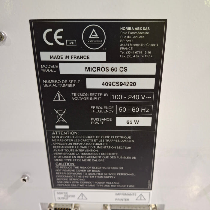 Horiba ABX Micros 60 CS Hematology Analyzer