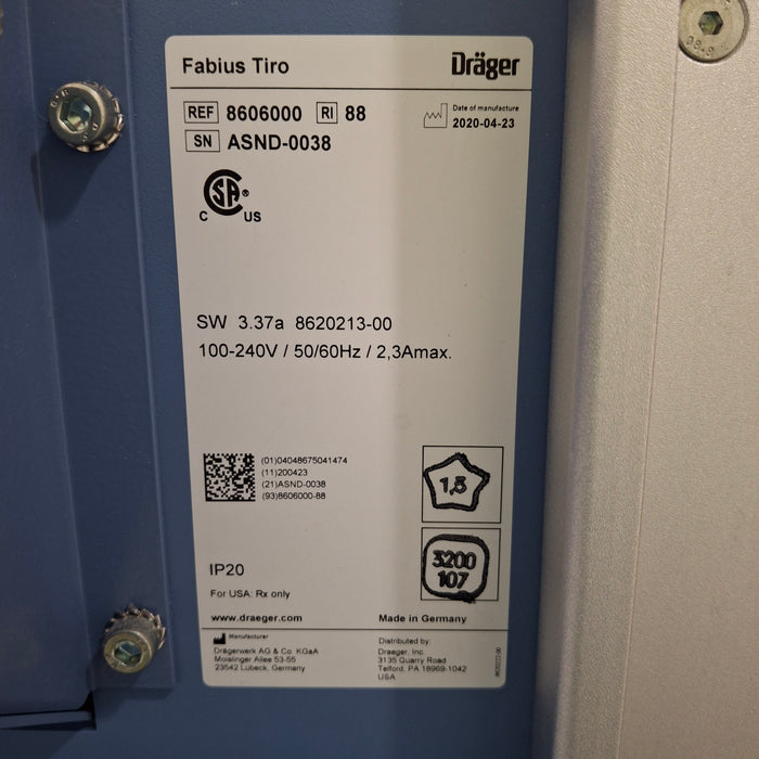 Draeger Medical Fabius Tiro Anesthesia Machine