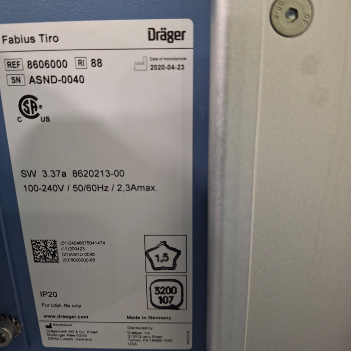 Draeger Medical Fabius Tiro Anesthesia Machine
