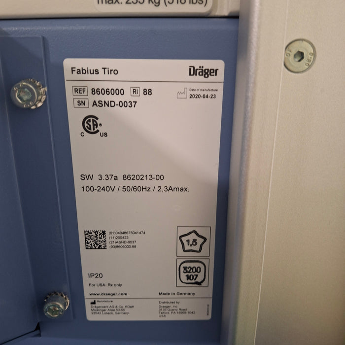 Draeger Medical Fabius Tiro Anesthesia Machine