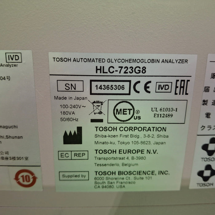 Tosoh Bioscience, Inc G8 Analyzer