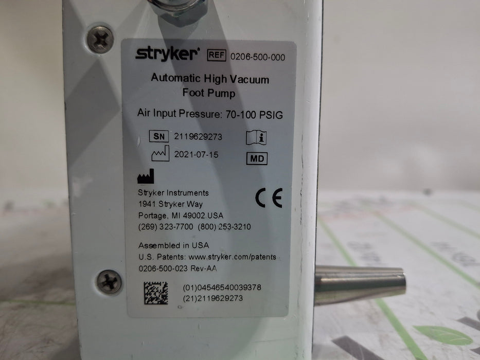 Stryker 206-500 Automatic High Vacuum Foot Pump