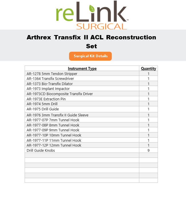 Arthrex AR-1817TS Transfix II ACL Reconstruction Set