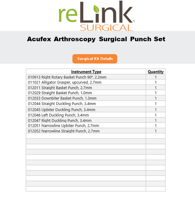 Acufex Arthroscopy Surgical Punch Set